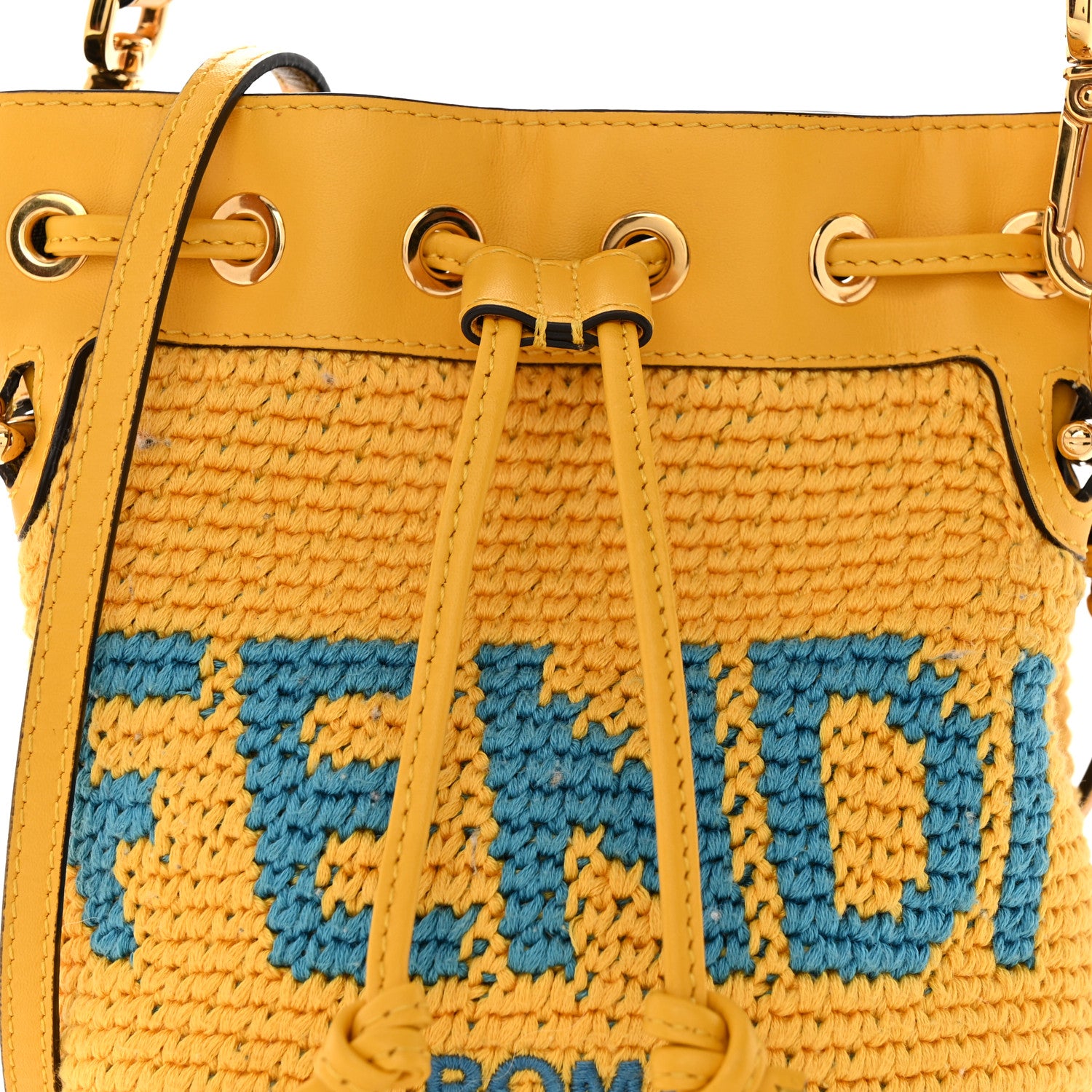 Fendi Crochet Vitello King F is Fendi Logo Woven Mini Mon Tresor Bucket Bag Mimosa Cyber Blue 9 of 12