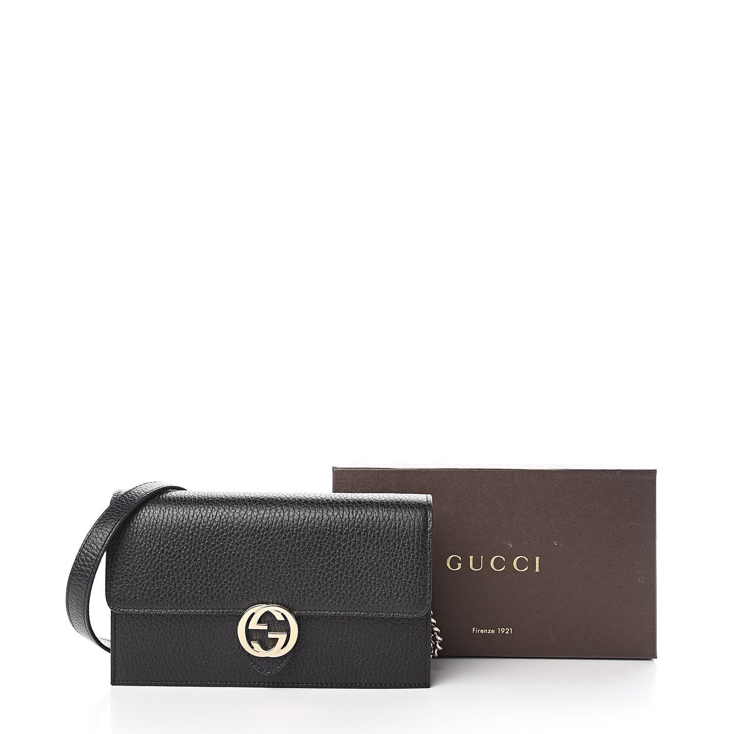 Dollar Calfskin Interlocking G Chain Wallet Black