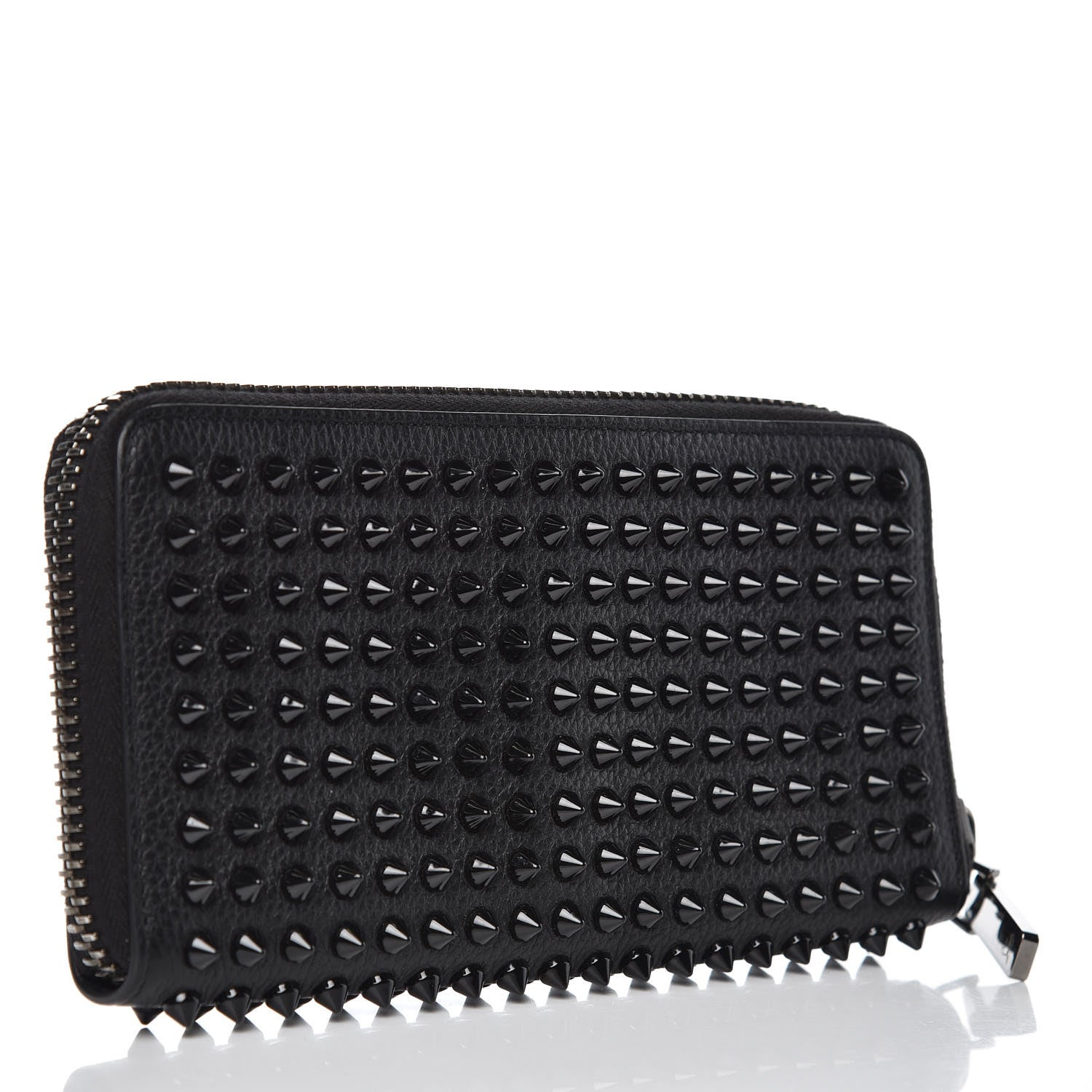 Christian Louboutin Calfskin Panettone Spiked Zip Around Wallet Black 3 of 7