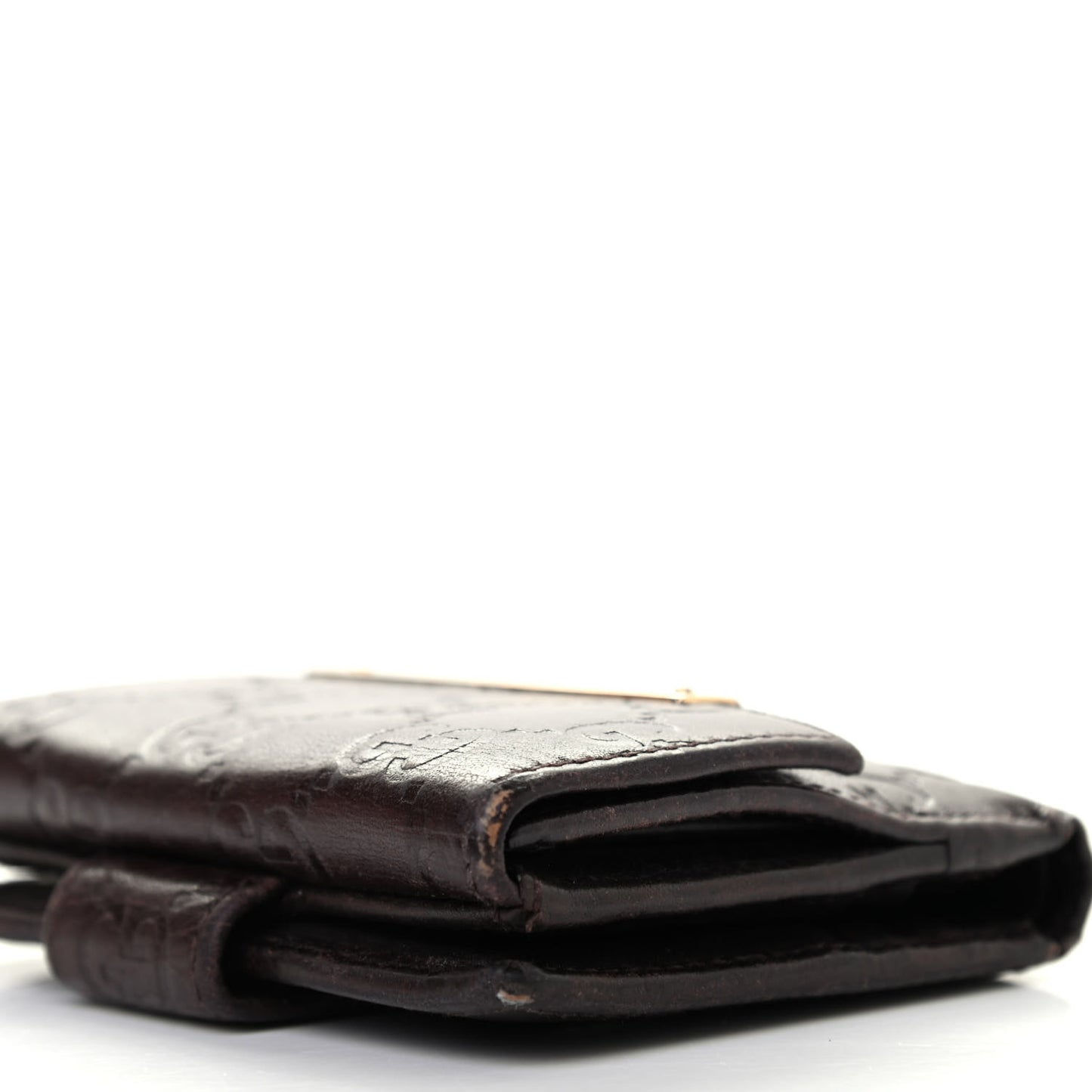 Guccissima Metal Bar French Flap Wallet Dark Chocolate
