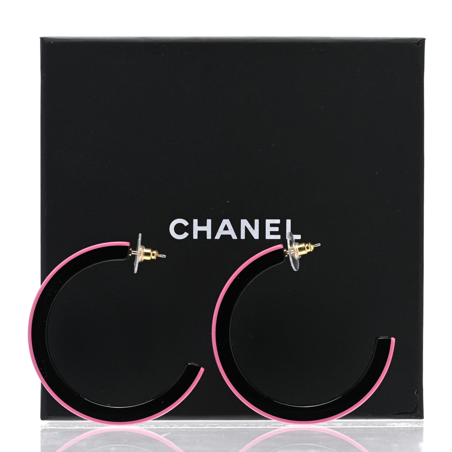 Resin Logo Hoop Earrings Pink Black