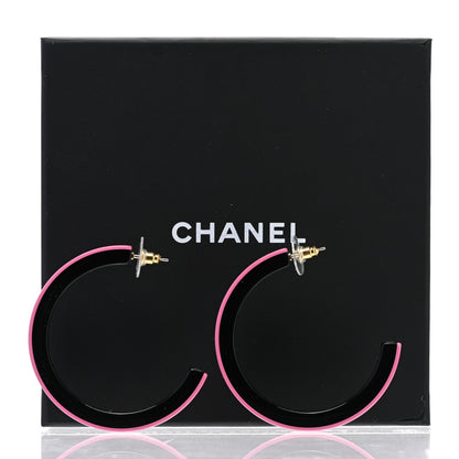 Chanel Resin Logo Hoop Earrings Pink Black 6 of 6
