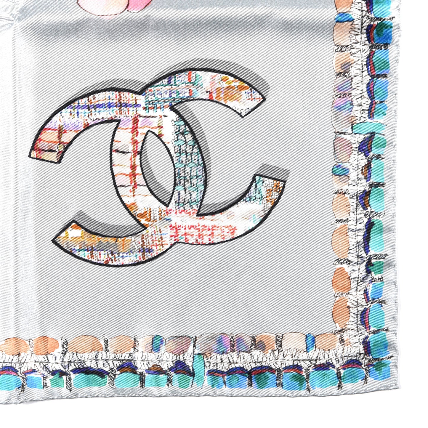 Silk CC Camellia Square Scarf Blue Multicolor