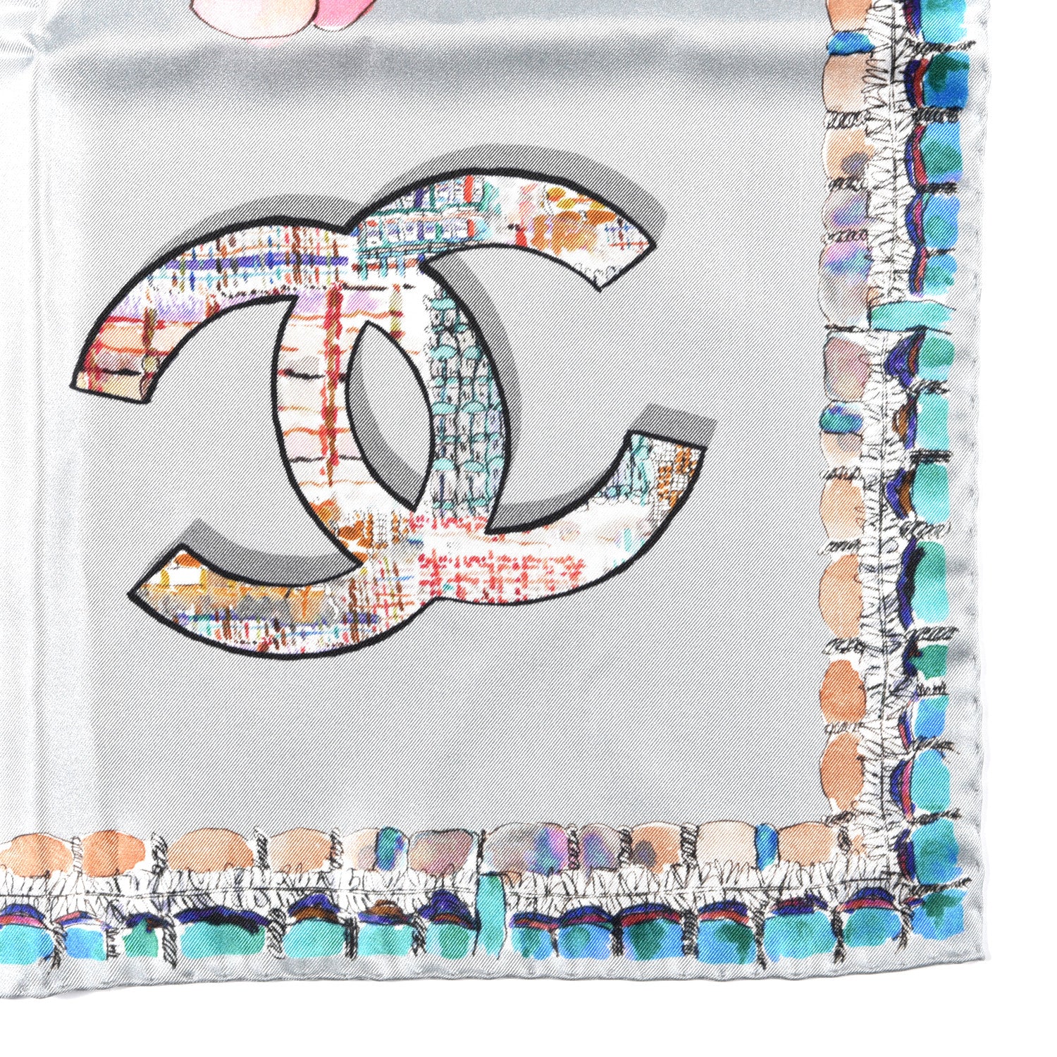 Chanel Silk CC Camellia Square Scarf Blue Multicolor 2 of 3