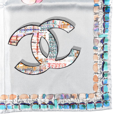 Chanel Silk CC Camellia Square Scarf Blue Multicolor 2 of 3