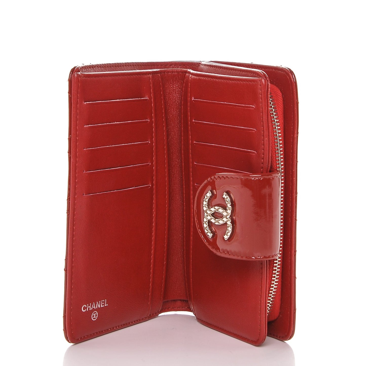 Patent Quilted Brilliant Compact Zip Wallet Red