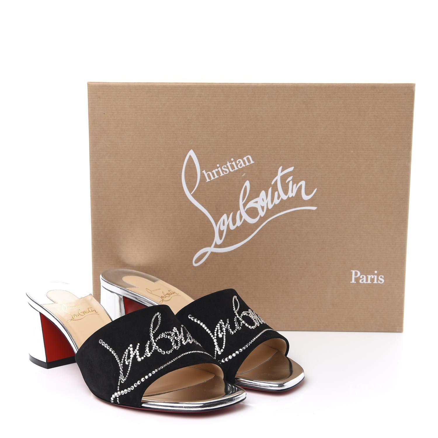 Christian Louboutin Veau Velours Specchio Dear Home 55 Slide Sandals 36.5 Black Crystal 8 of 8