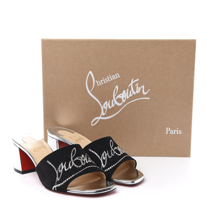 Christian Louboutin Veau Velours Specchio Dear Home 55 Slide Sandals 36.5 Black Crystal 8 of 8