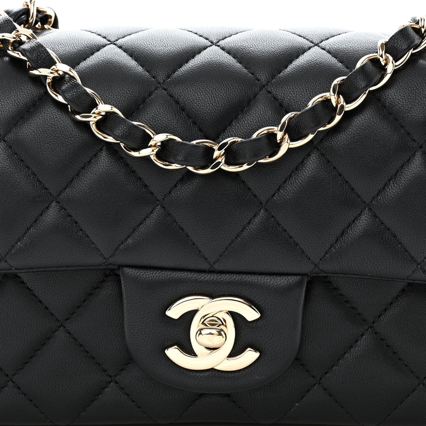 Lambskin Quilted Mini Rectangular Flap Black
