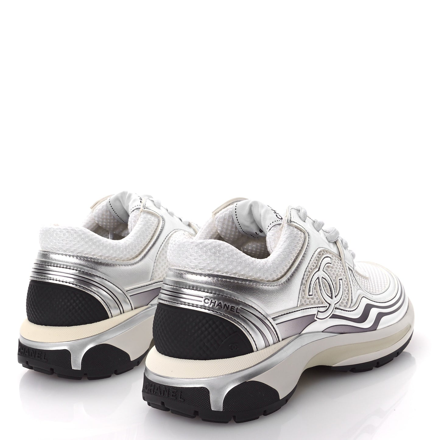 Fabric Laminated Calfskin Stretch CC Sneakers 39 White Silver