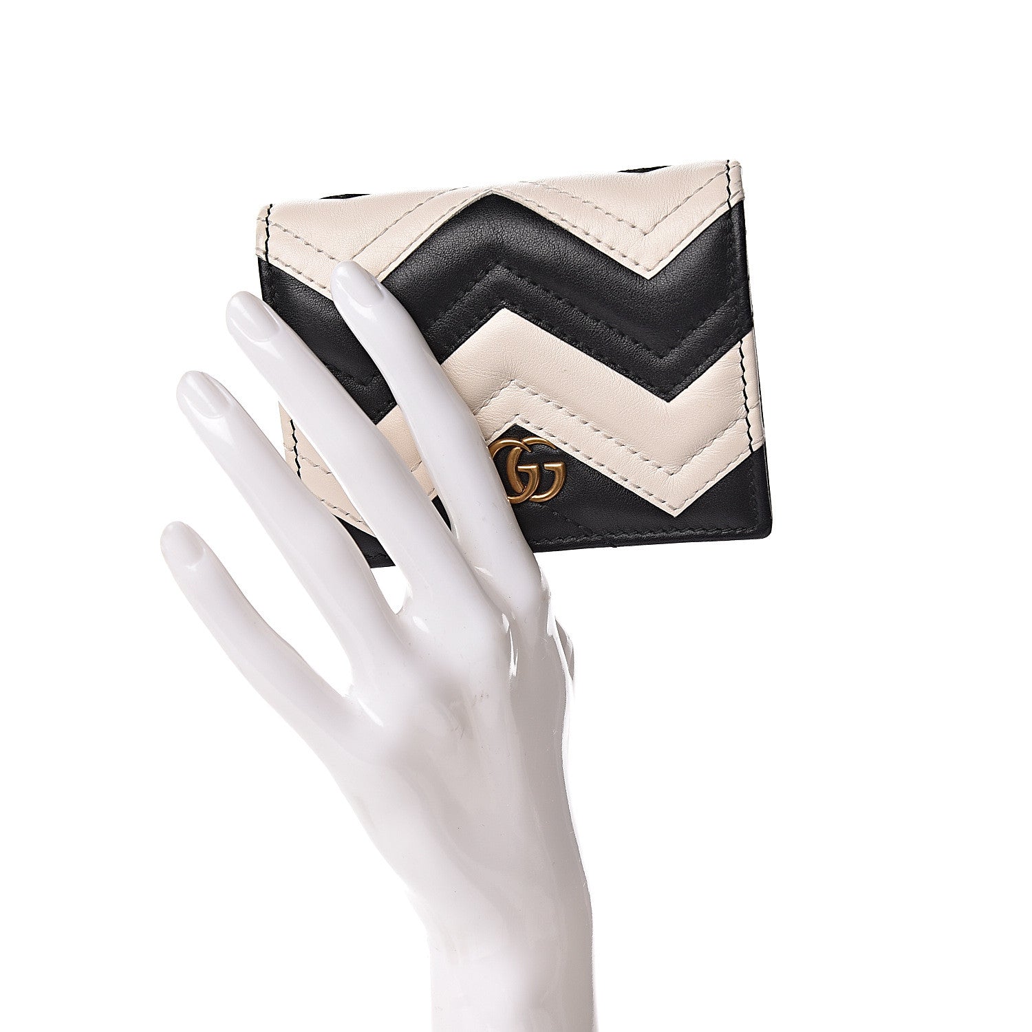 Gucci Calfskin Matelasse GG Marmont Card Case Wallet Black White 2 of 13