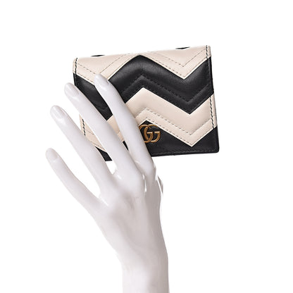 Gucci Calfskin Matelasse GG Marmont Card Case Wallet Black White 2 of 13