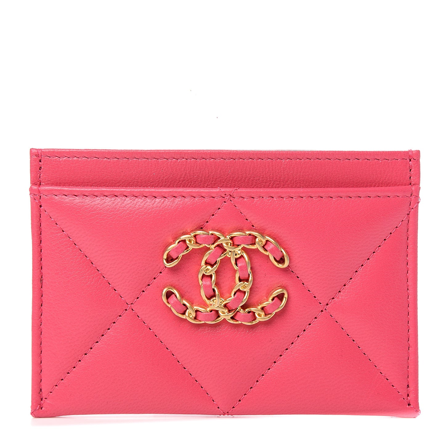 Shiny Goatskin Quilted 19 Card Holder Dark Pink