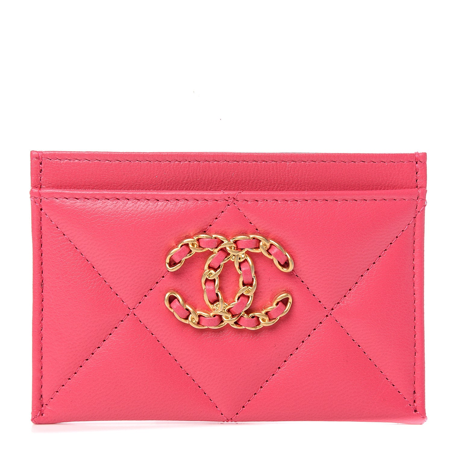 Chanel Shiny Goatskin Quilted 19 Card Holder Dark Pink 1 of 8