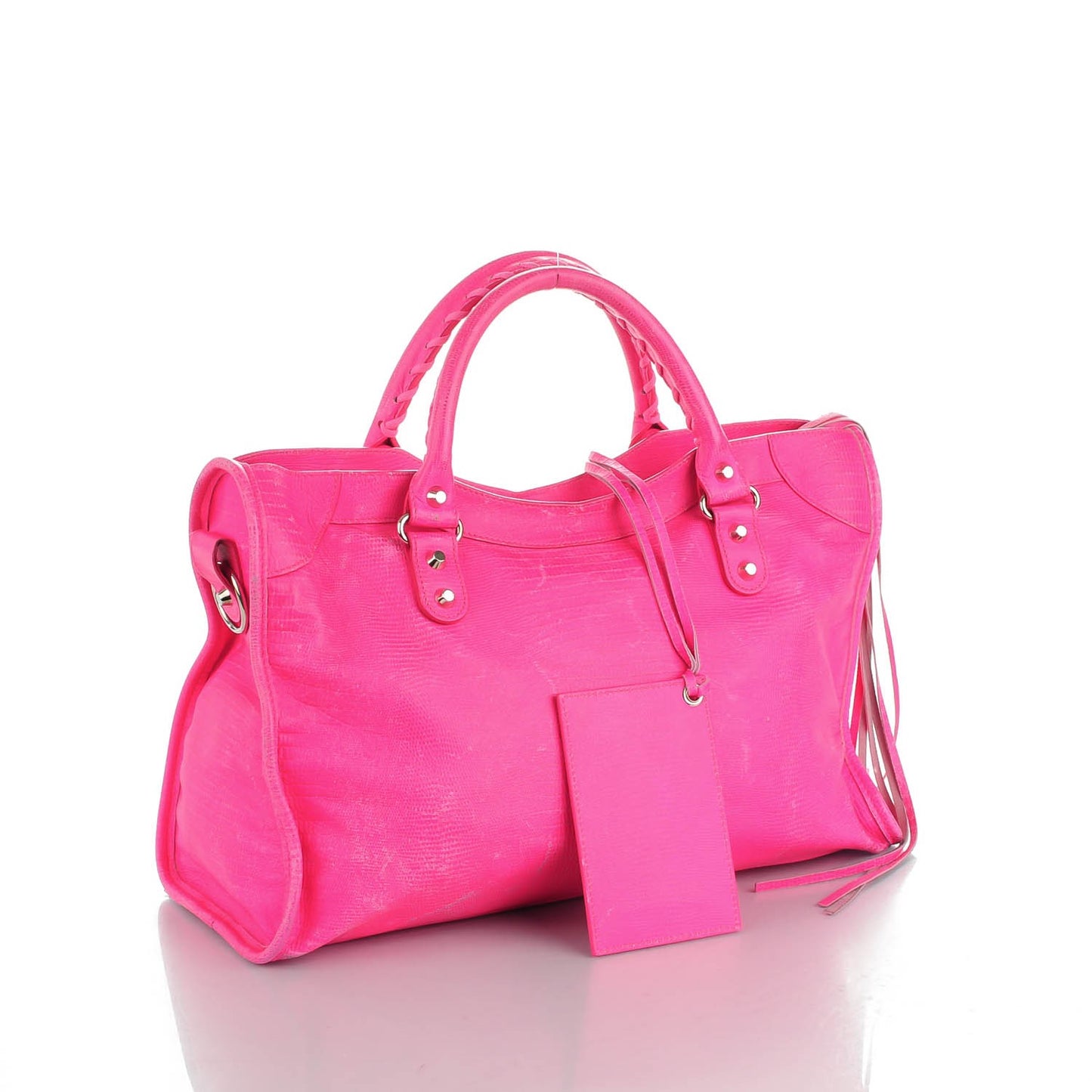 Calfskin Lizard Embossed Classic Silver Hardware City Rose Fluo