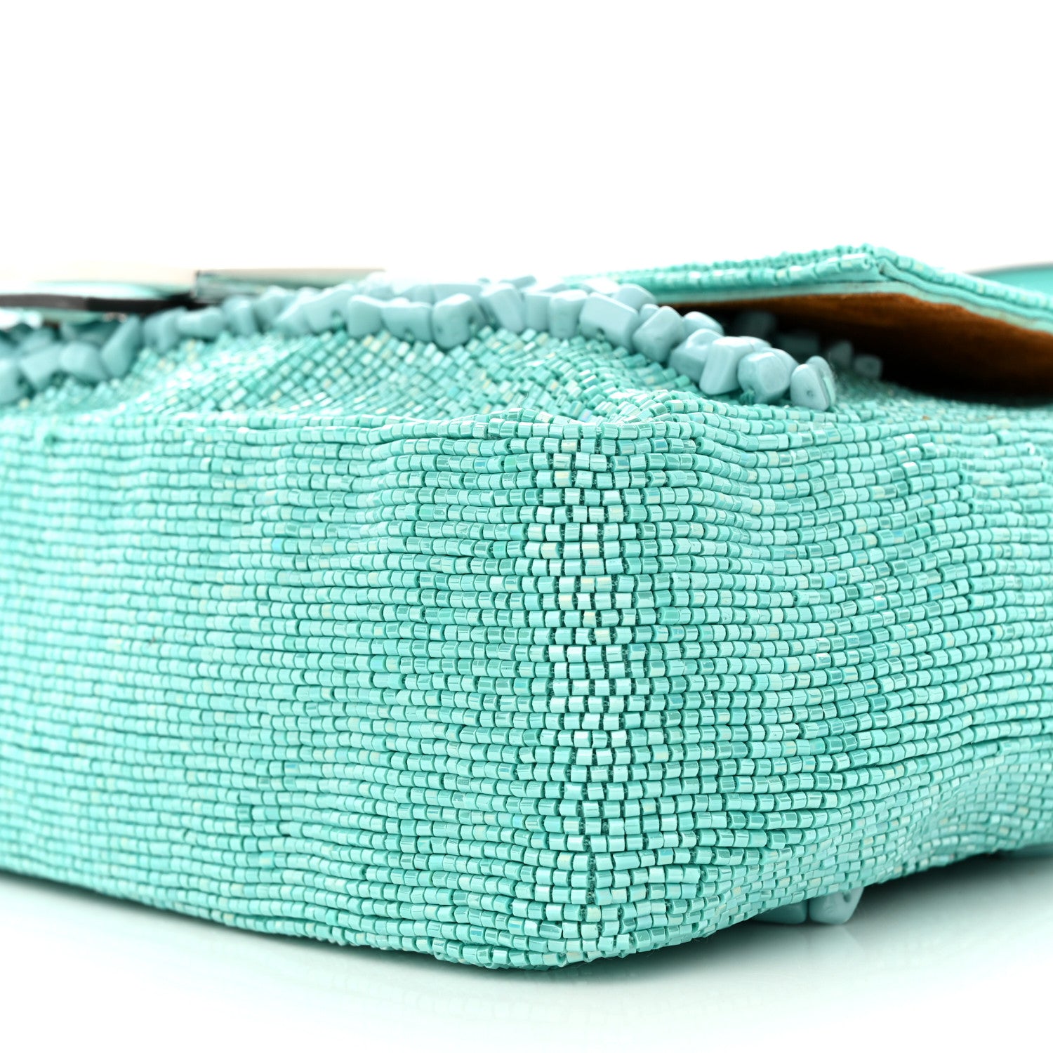 Fendi Rolling Stone Vitello Seta Bead Embroidered Re-Edition Baguette Spring Turquoise 10 of 14