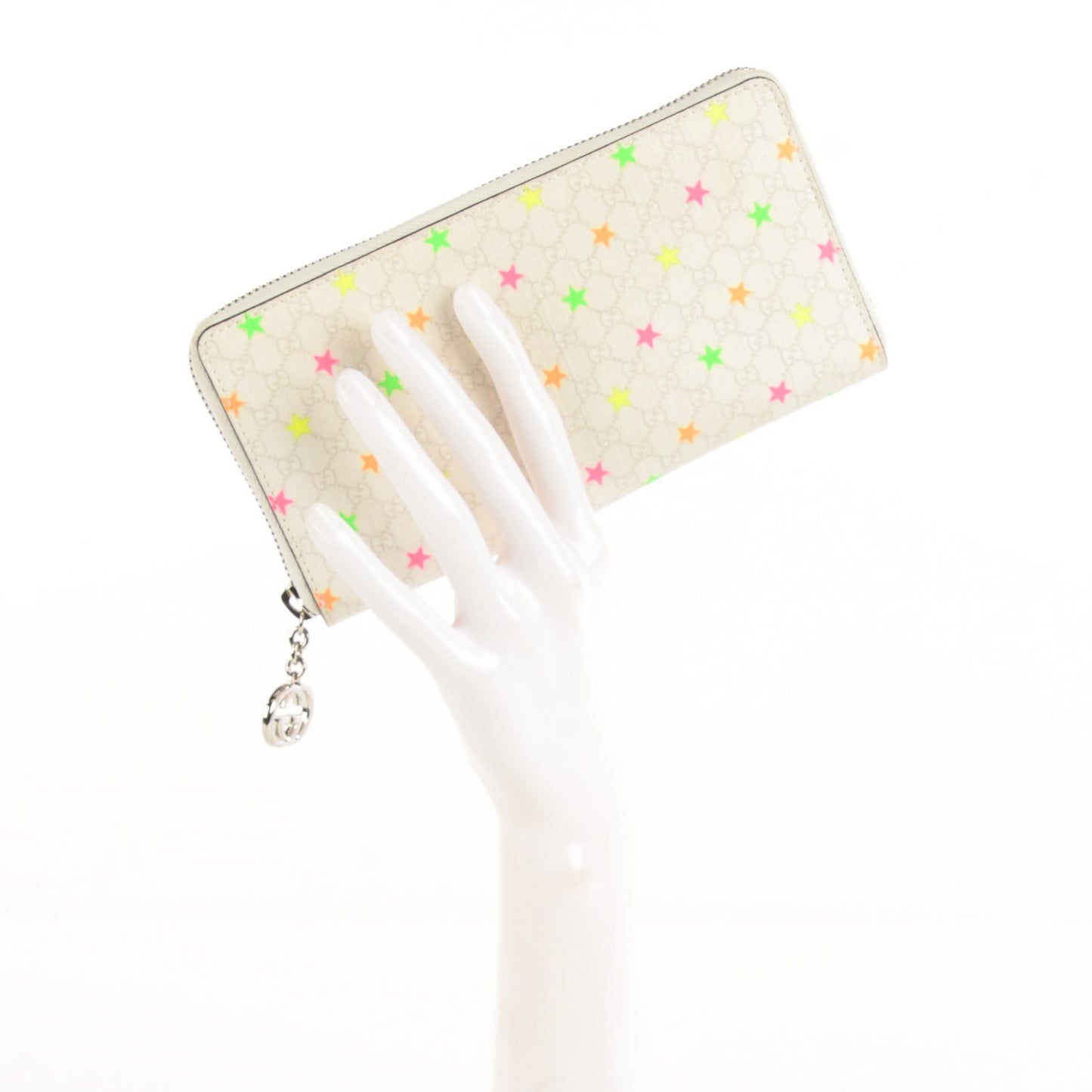 Micro GG Supreme Stars GG Pierce Zip Around Wallet White