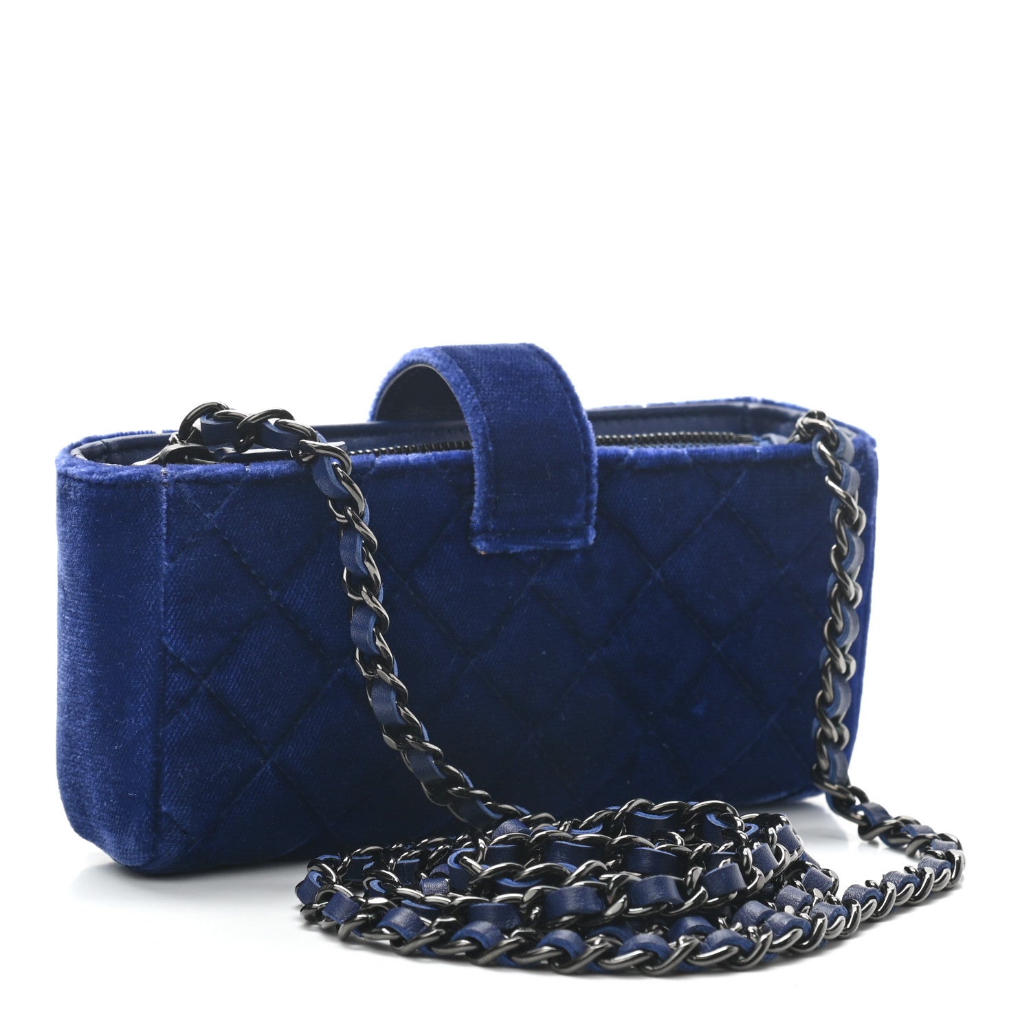 Chanel Velvet Quilted Mini Phone Holder Crossbody Bag Blue 3 of 10