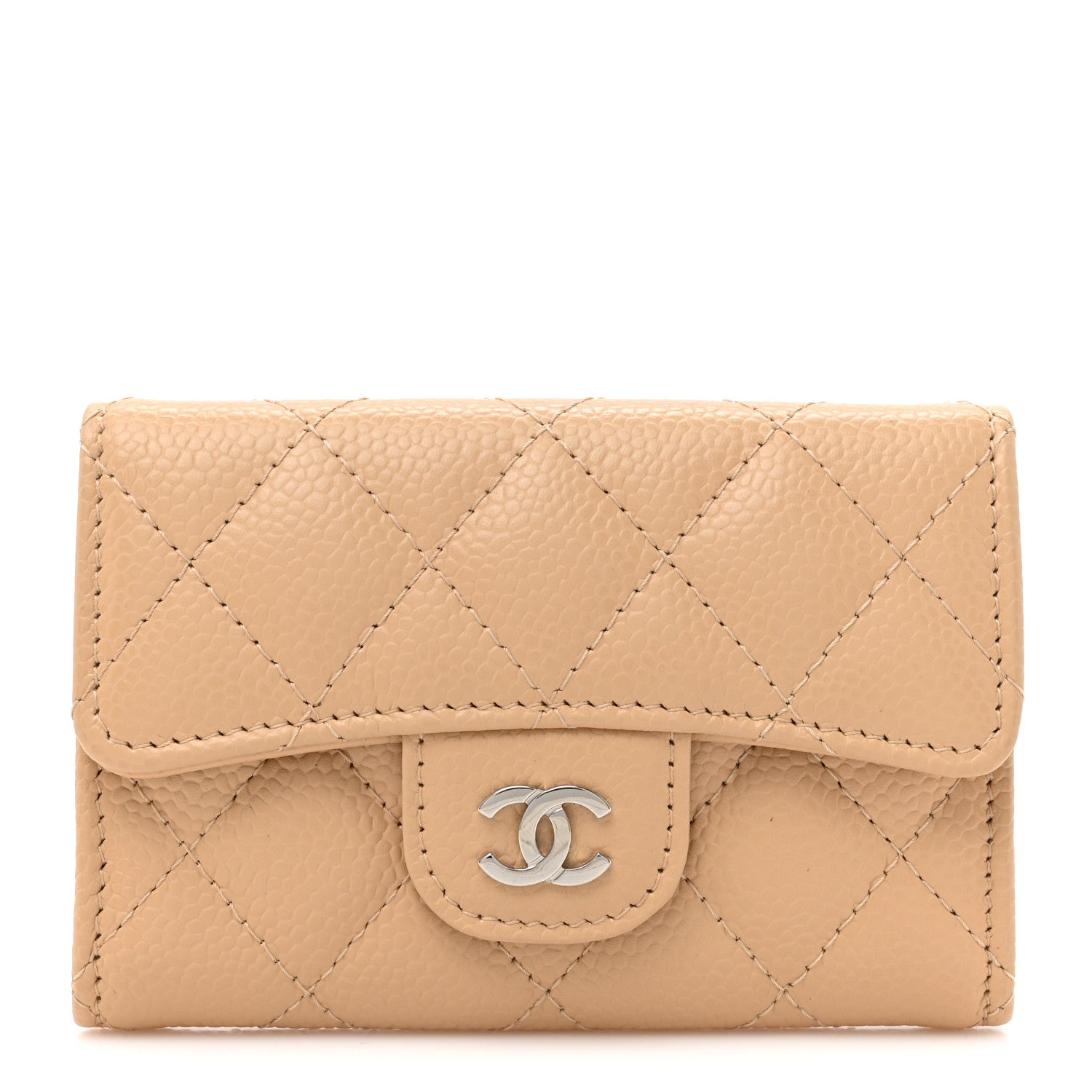 Chanel Caviar Quilted Flap Card Holder Wallet Beige 1 of 7