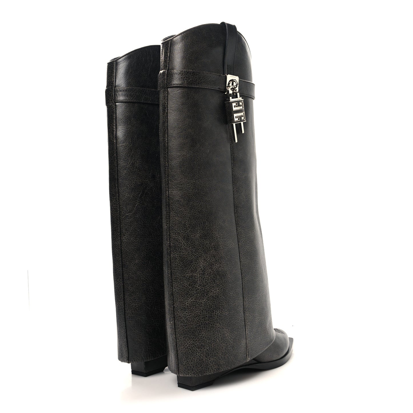 Aged Calfskin Cowboy Shark Lock High Boots 38 Black
