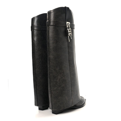 Givenchy Aged Calfskin Cowboy Shark Lock High Boots 38 Black 4 of 7