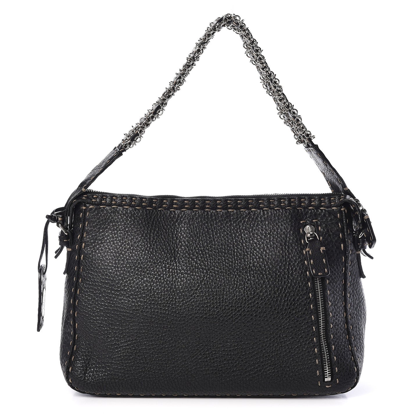 Calfskin Romano Selleria Chain Shoulder Bag Black