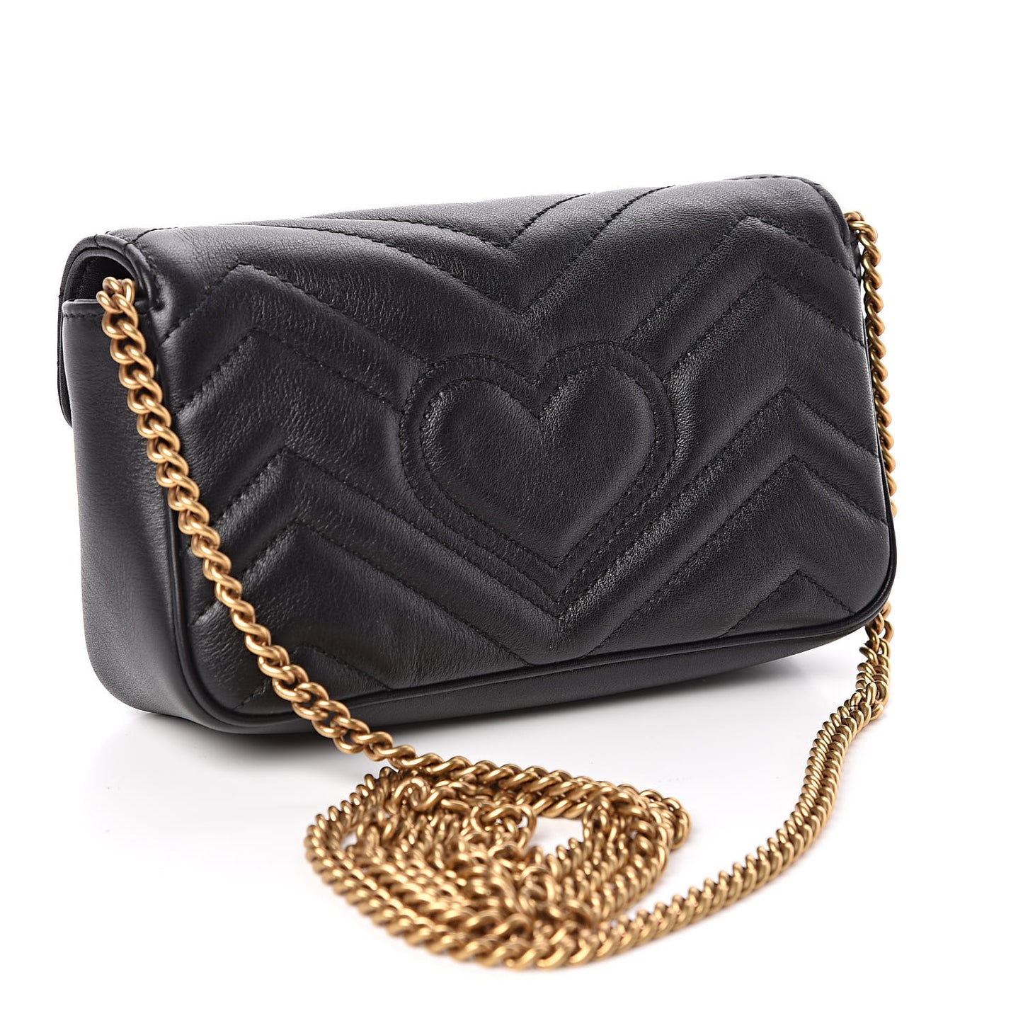 Calfskin Matelasse Super Mini GG Marmont Shoulder Bag Black