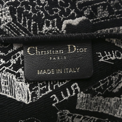 Christian Dior Canvas Embroidered Medium Plan De Paris Book Tote Black White 6 of 11