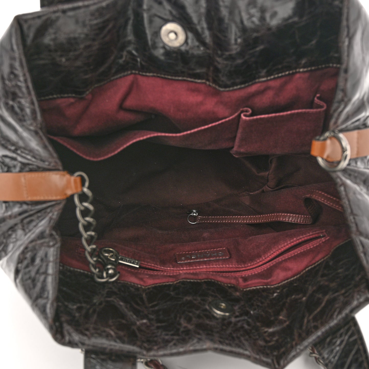 Iridescent Calfskin Quilted Large In The Mix Tote Dark Brown