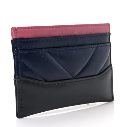 Chanel Aged Calfskin Chevron Quilted Gabrielle Card Holder Wallet Pink Navy Charcoal 3 of 8