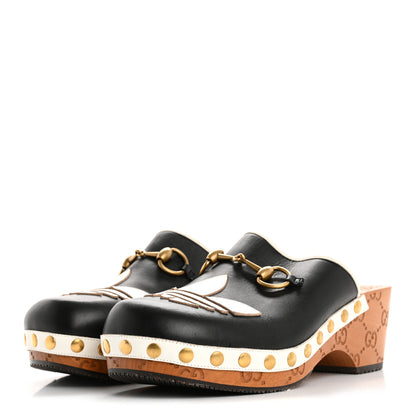 Gucci X ADIDAS Quebec Calfskin Quentin Goatskin Horsebit Trefoil Clog Mules 37 Black Off White 4 of 14