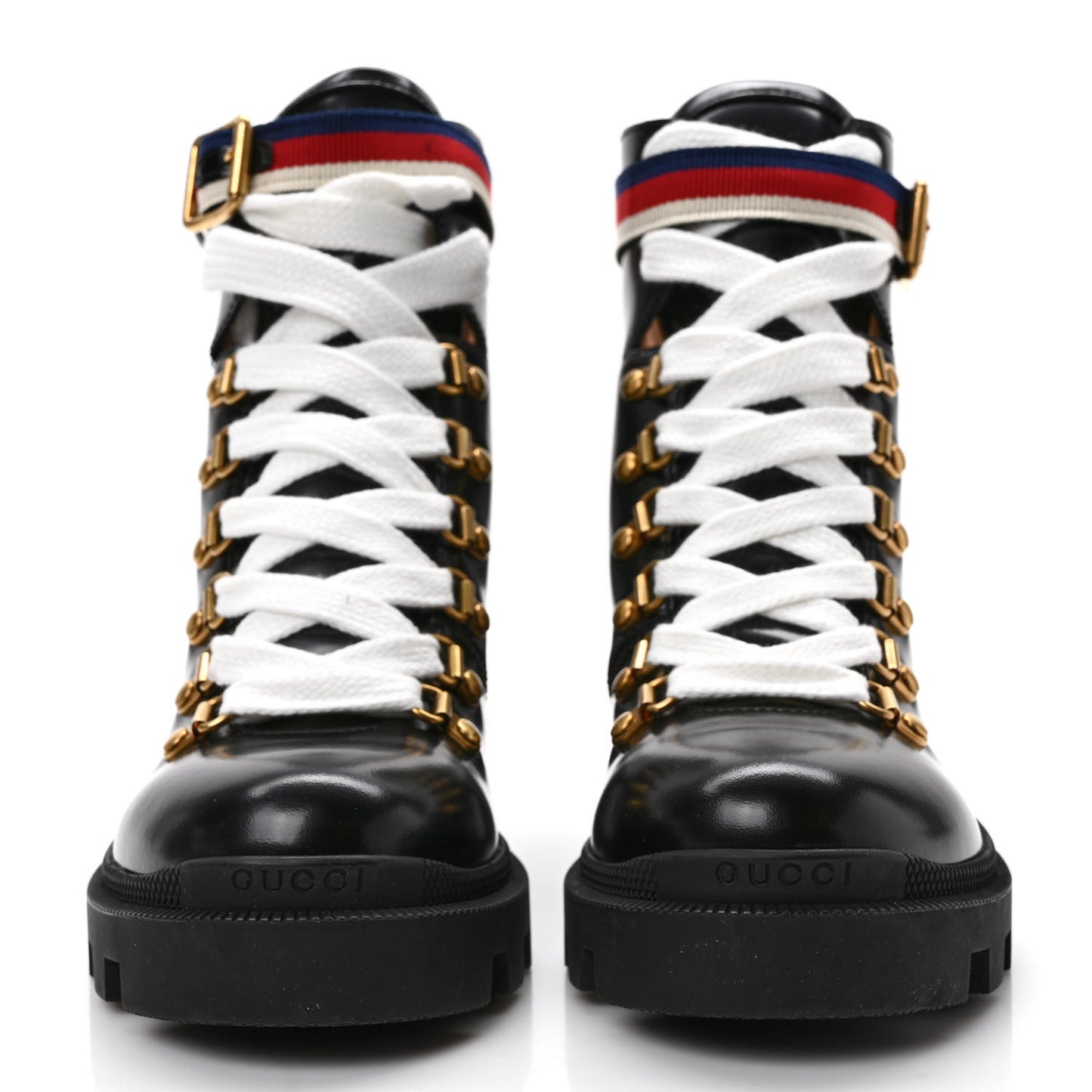Calfskin Sylvie Web Lace Up Combat Boots 37.5 Black