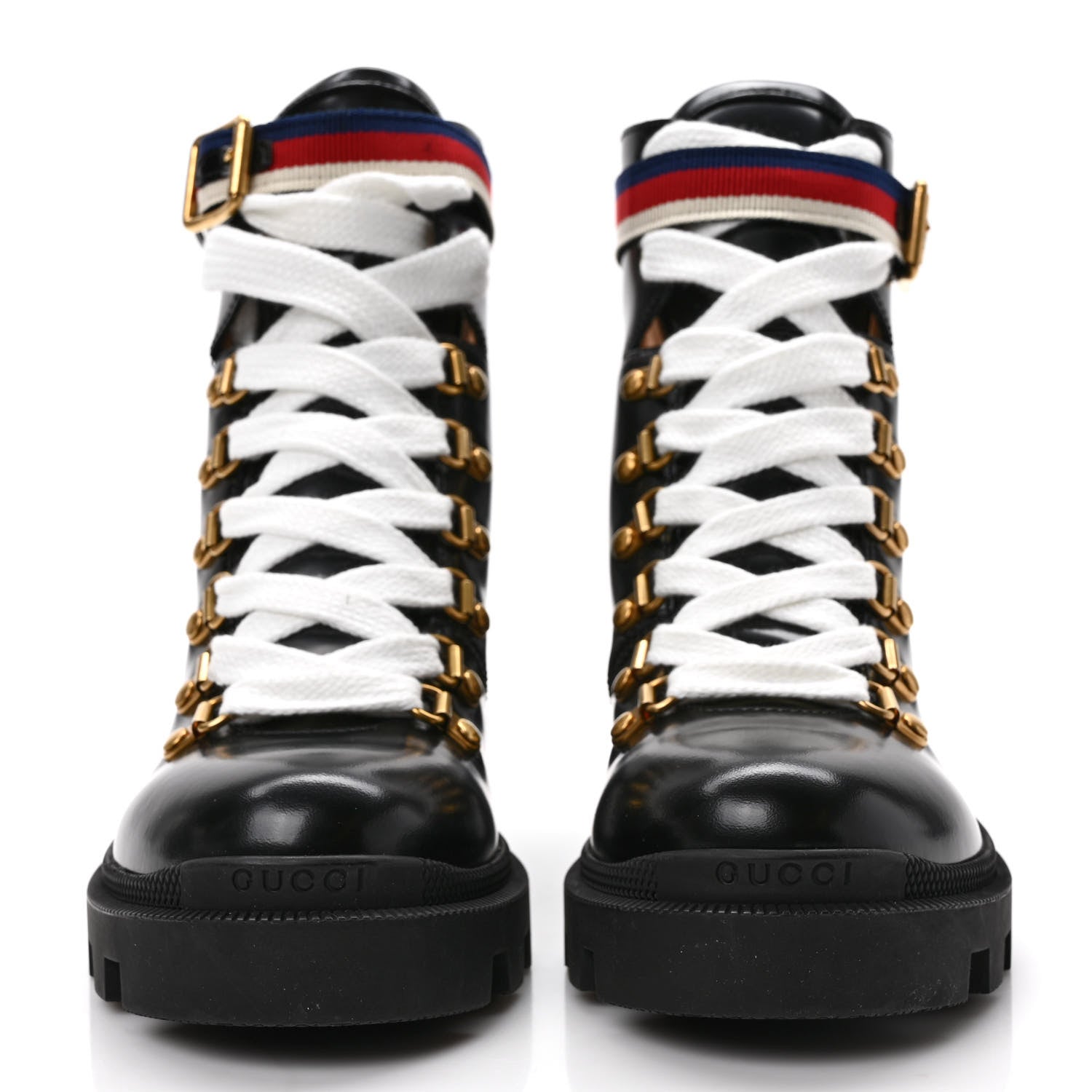 Gucci Calfskin Sylvie Web Lace Up Combat Boots 37.5 Black 2 of 8