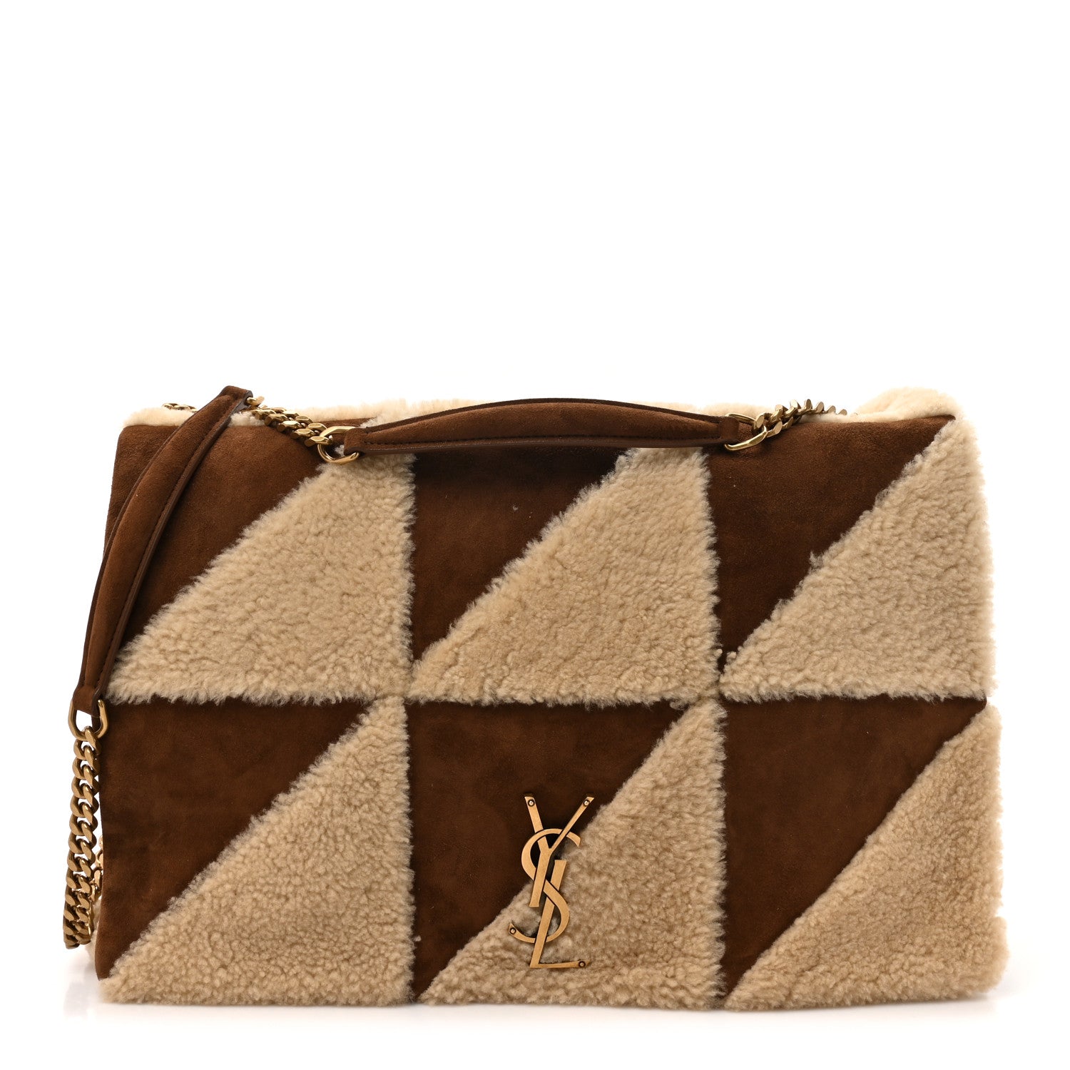 Saint Laurent Suede Shearling Patchwork Monogram Giant Jamie Brown Beige 1 of 11