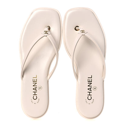 Chanel Goatskin CC Times Square Thong Sandals 38.5 Beige 2 of 11