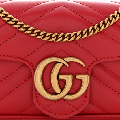 Gucci Calfskin Matelasse Super Mini GG Marmont Shoulder Bag Hibiscus Red 8 of 11