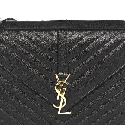 Saint Laurent Grain De Poudre Matelasse Chevron Large Monogram Satchel Black 5 of 10
