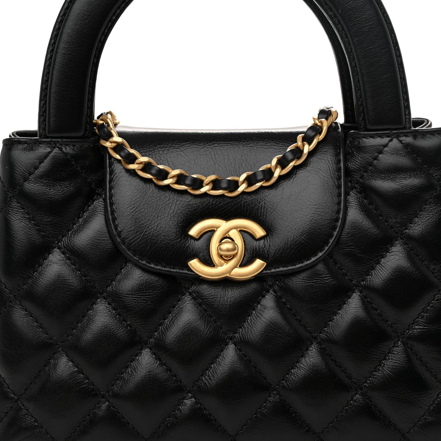 Chanel Shiny Aged Calfskin Quilted Nano Kelly Shopper Black 8 of 11