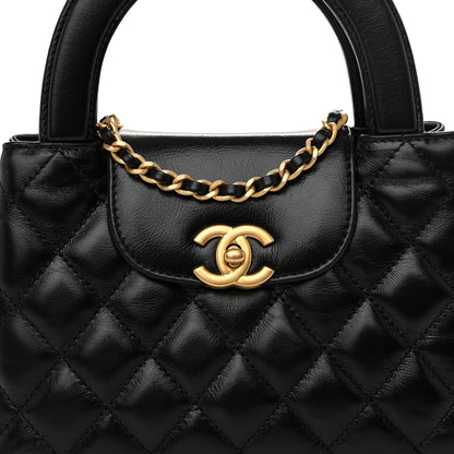Chanel Shiny Aged Calfskin Quilted Nano Kelly Shopper Black 8 of 11