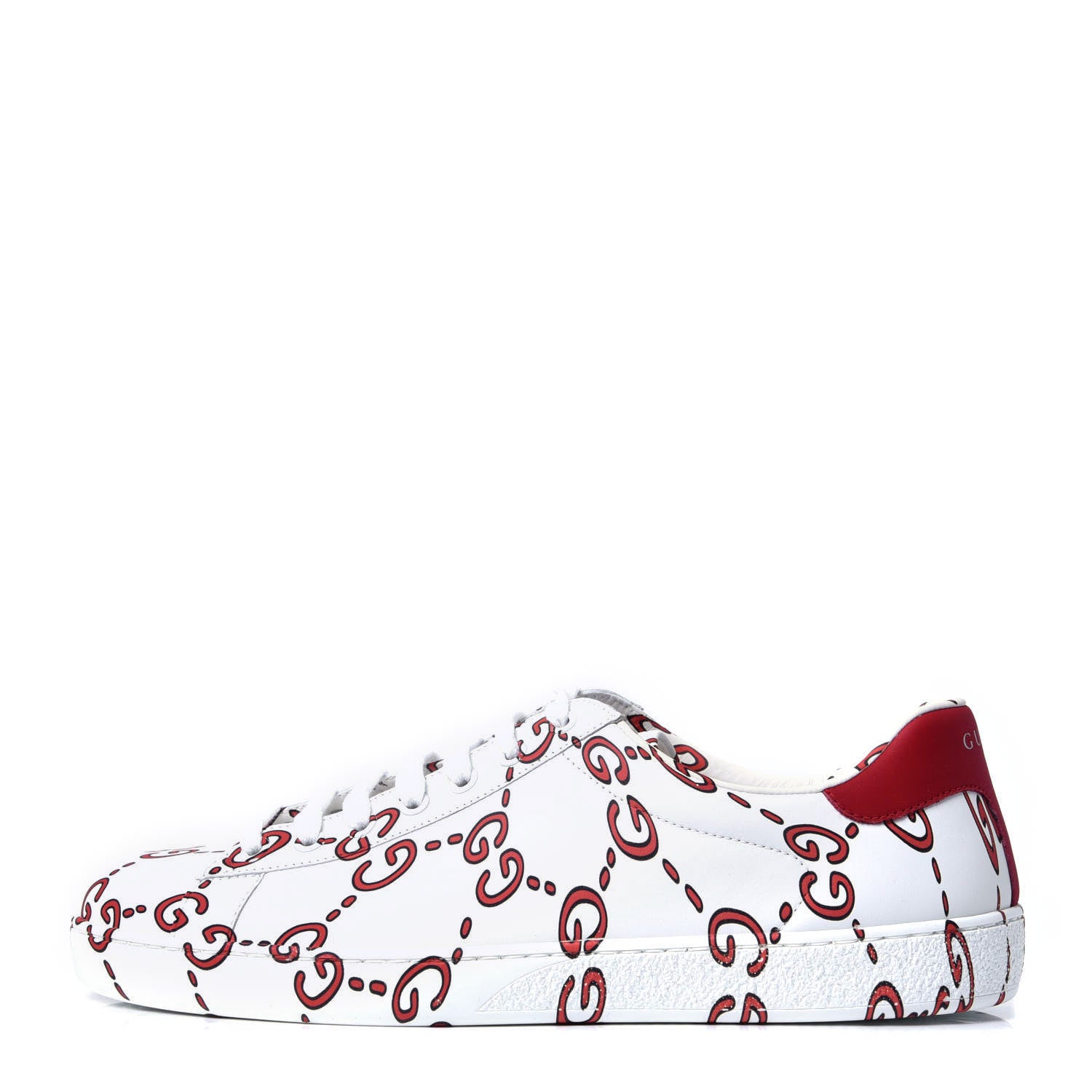Gucci Calfskin GucciGhost Print Mens Ace Sneakers 8 White Hibiscus Red 6 of 11