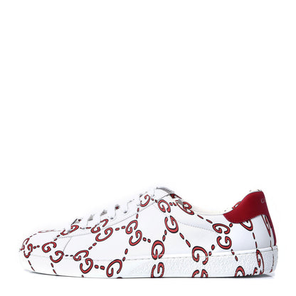 Gucci Calfskin GucciGhost Print Mens Ace Sneakers 8 White Hibiscus Red 6 of 11