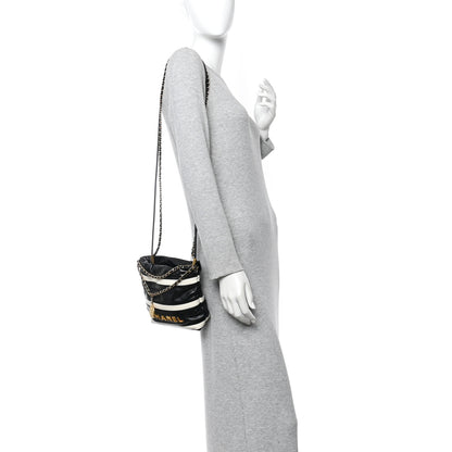 Chanel Shiny Calfskin Striped Mini Chanel 22 Black White 2 of 10