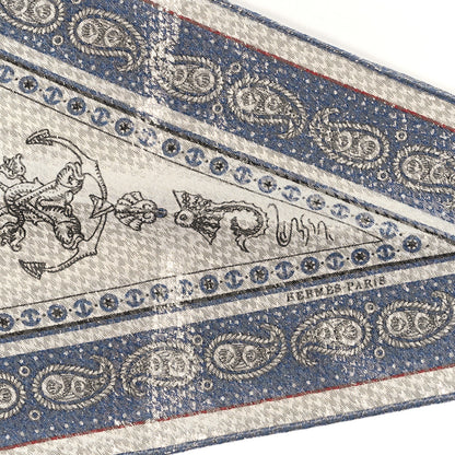 Hermes Metallic Silk Tatouages Marins Bandana Losange Scarf Bleu Jean White Black 3 of 3