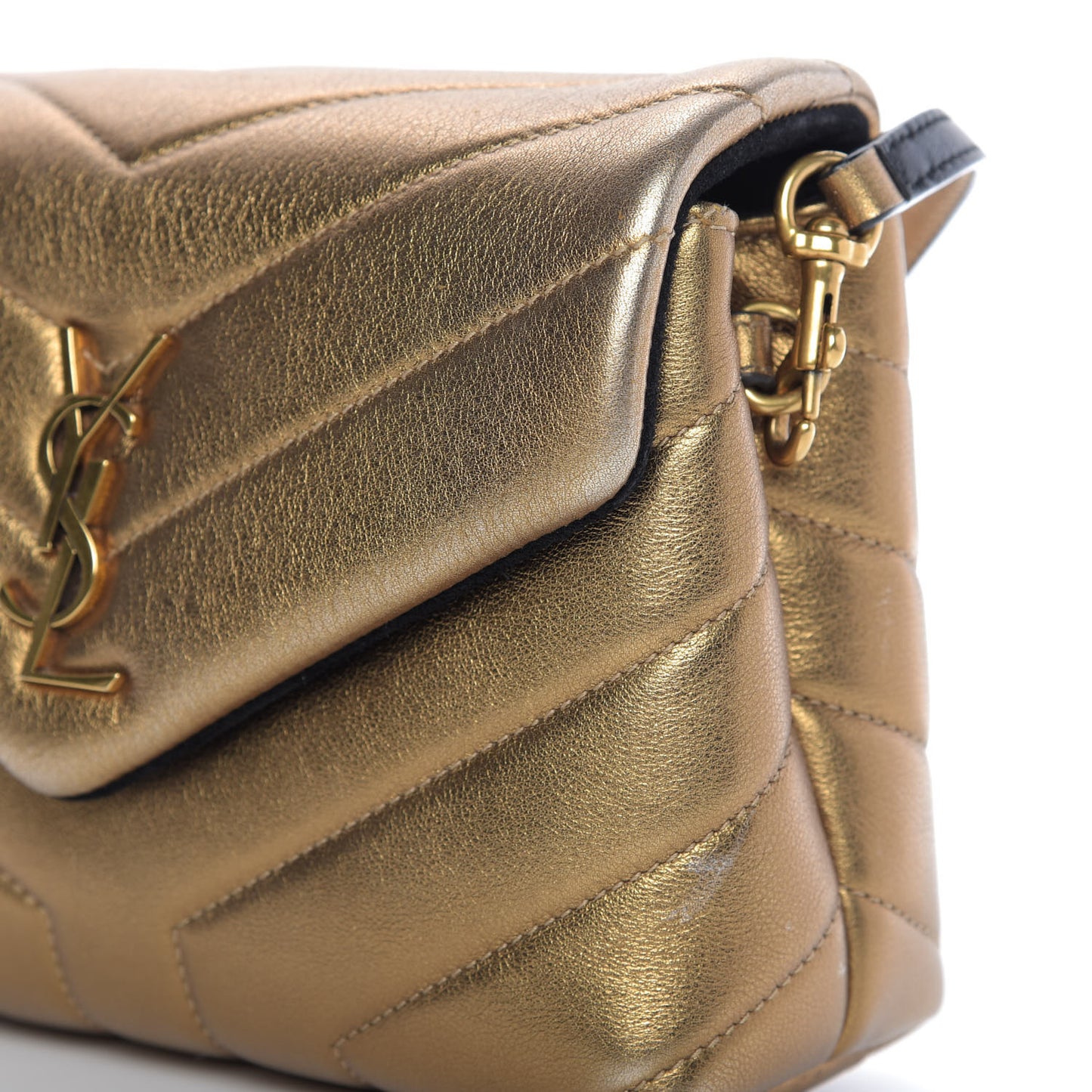 Metallic Calfskin Y Quilted Monogram Toy Loulou Crossbody Bag Gold