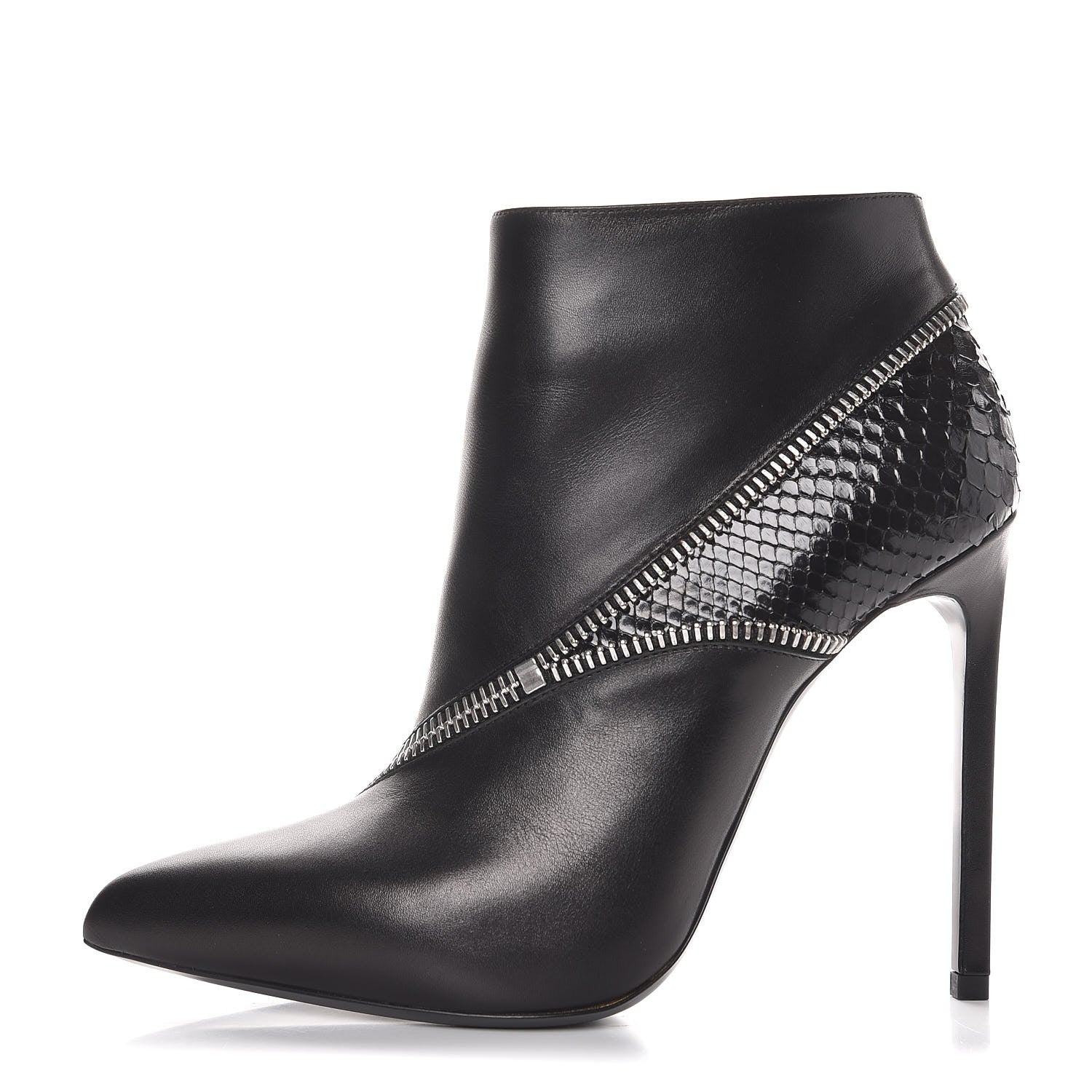Saint Laurent Calfskin Python Embossed Paris 110 Ankle Boots 38 Black 1 of 8