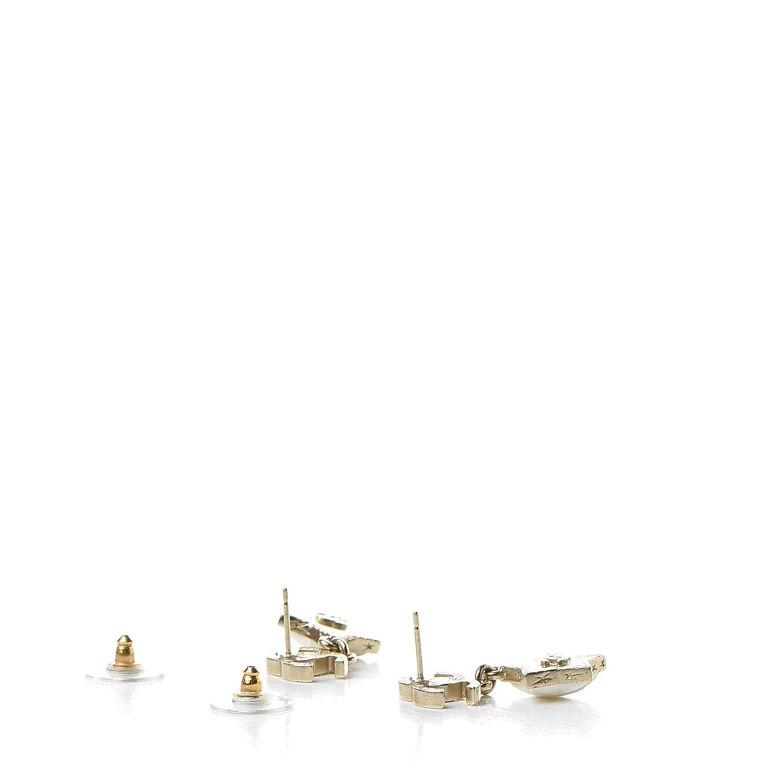 Chanel Metal Resin Pearl Star CC Drop Earrings Gold 3 of 4