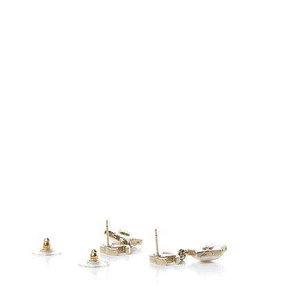 Chanel Metal Resin Pearl Star CC Drop Earrings Gold 3 of 4