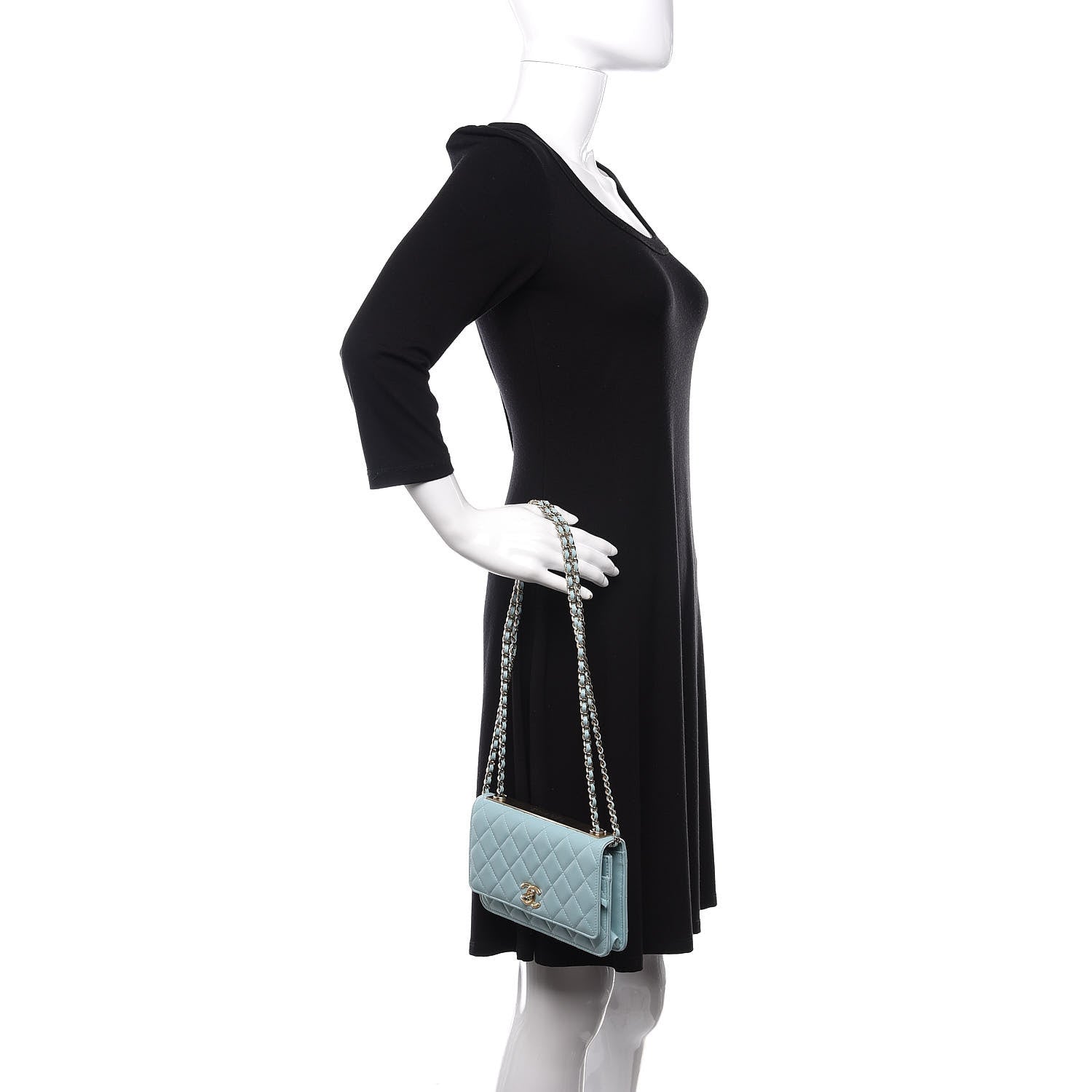Chanel Lambskin Quilted Trendy CC Wallet On Chain WOC Light Blue 3 of 12