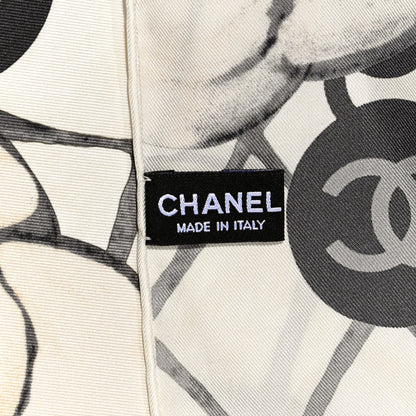 Chanel Silk Camellia CC Square Scarf Ivory 3 of 3