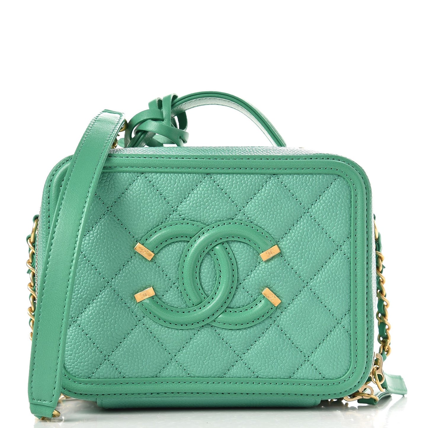 Caviar Quilted Small CC Filigree Vanity Case Green